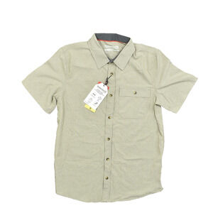 NEW Avalanche Men's S Button Shirt Short Sleeve Solid Brown Relaxed Stretch Soli